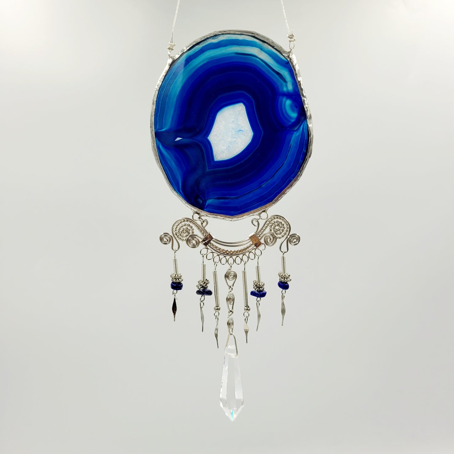 Agate slice Hanging Crystal / Blue
