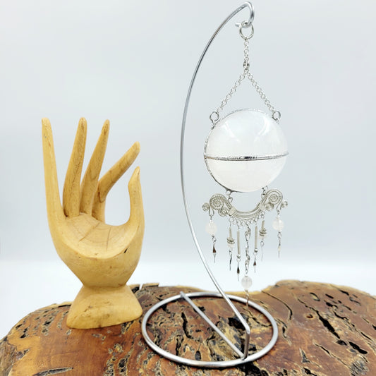 Selenite Hanging Sphere with Stand