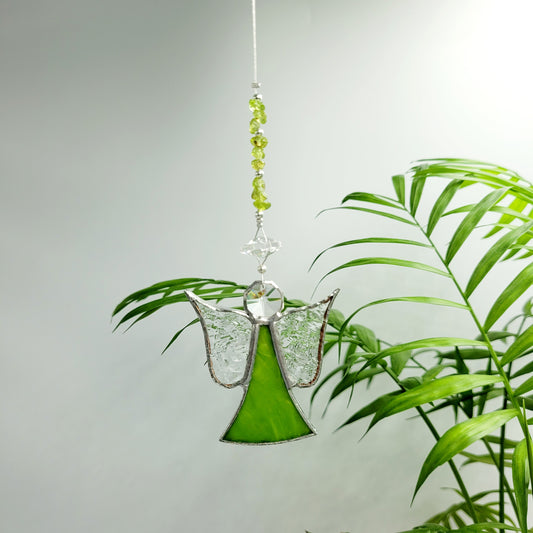 Hanging Angel Stained Glass Green /Peridot