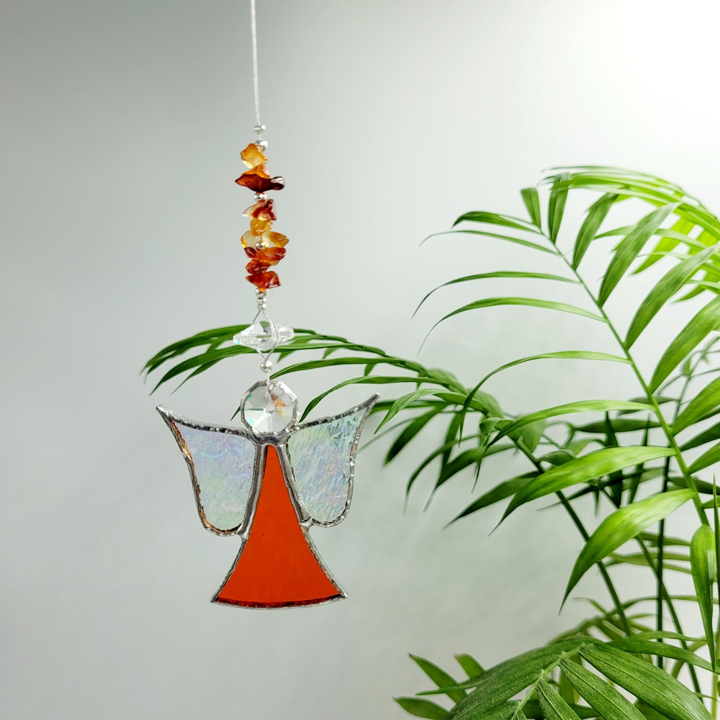 Hanging Angel stained Glass Orange / Carnelian