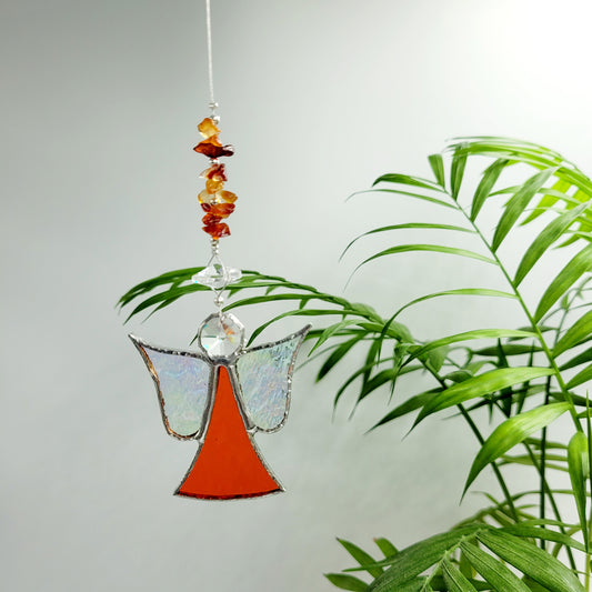 Hanging Angel stained Glass Orange / Carnelian