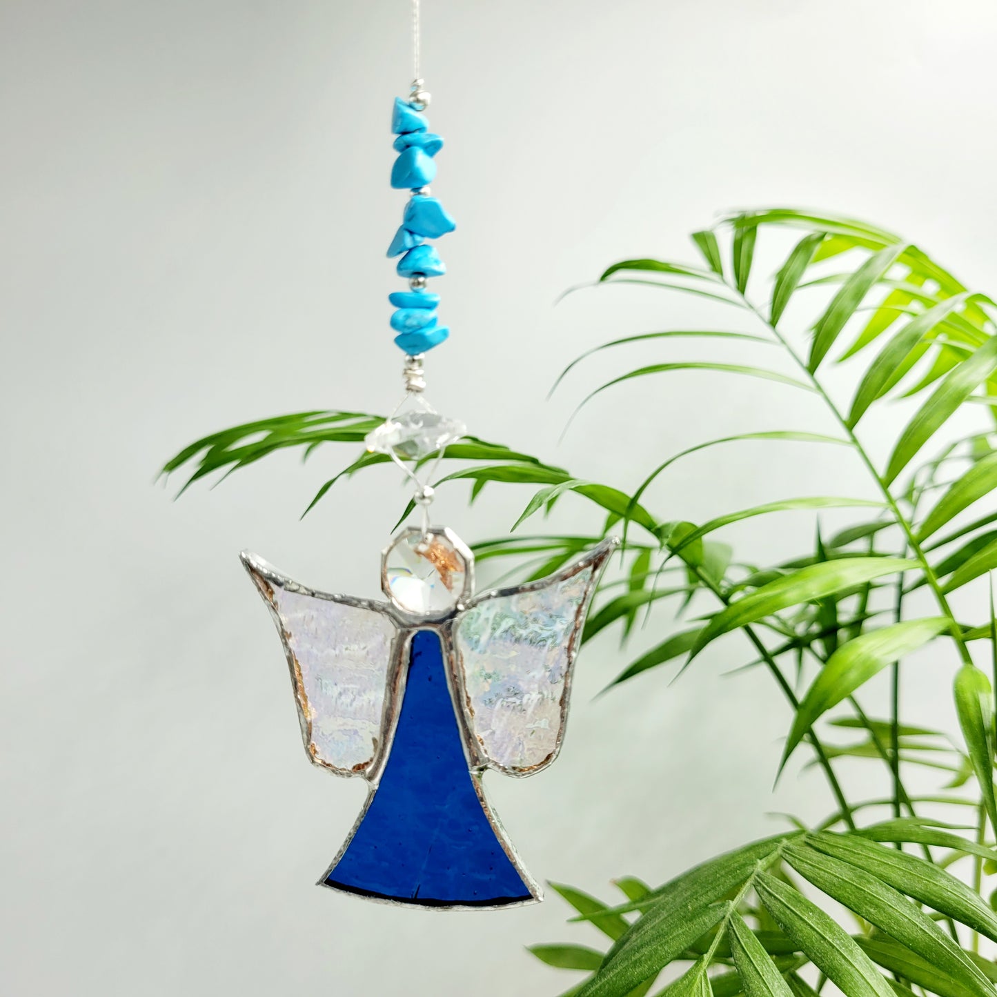 Hanging Angel stained Glass Aqua / Turquoise