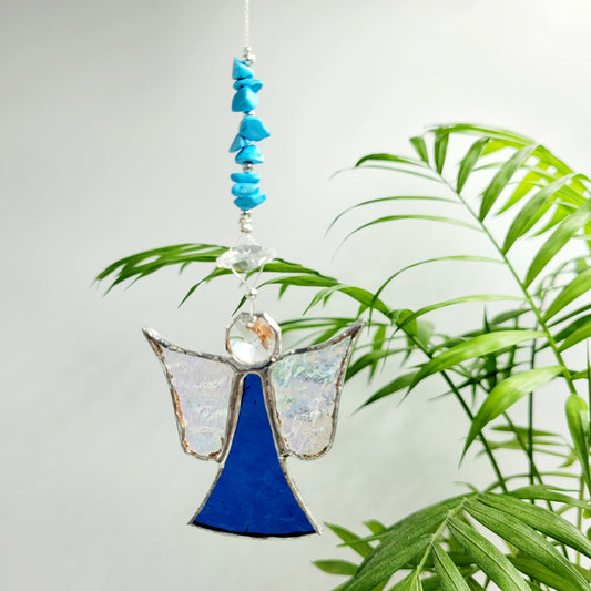 Hanging Angel stained Glass Aqua / Turquoise