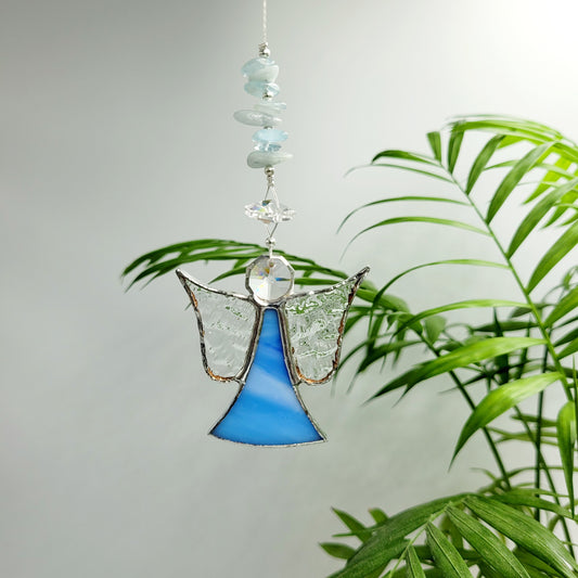 Hanging Angel Stained Glass Light Blue/ Aquamarine
