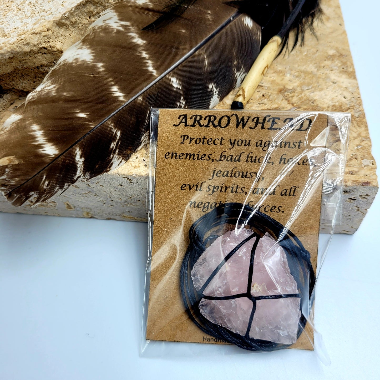 Necklace Arrowhead String / Rose quartz