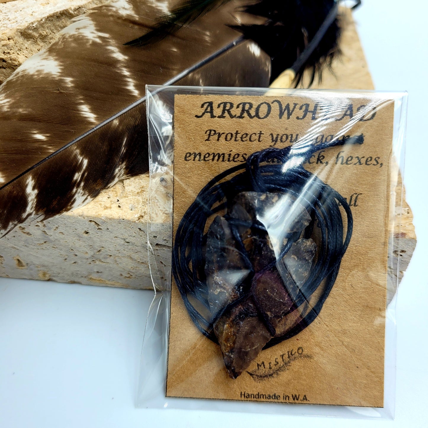 Necklace Arrowhead String /Black Jasper