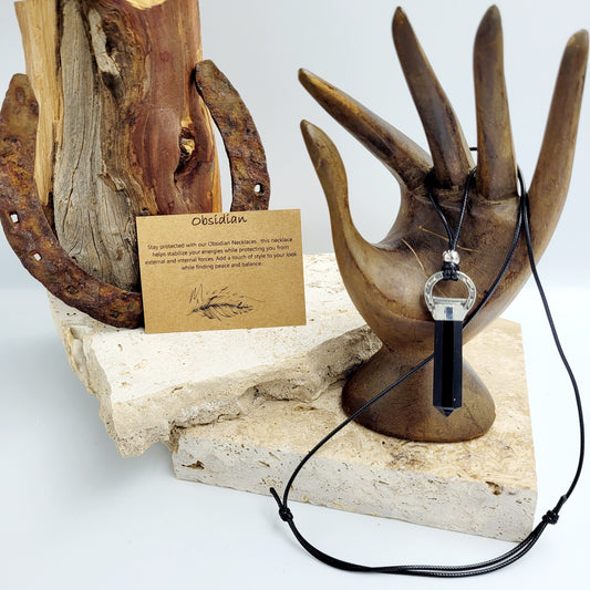 Obsidian Crystal Point Horseshoe Necklace