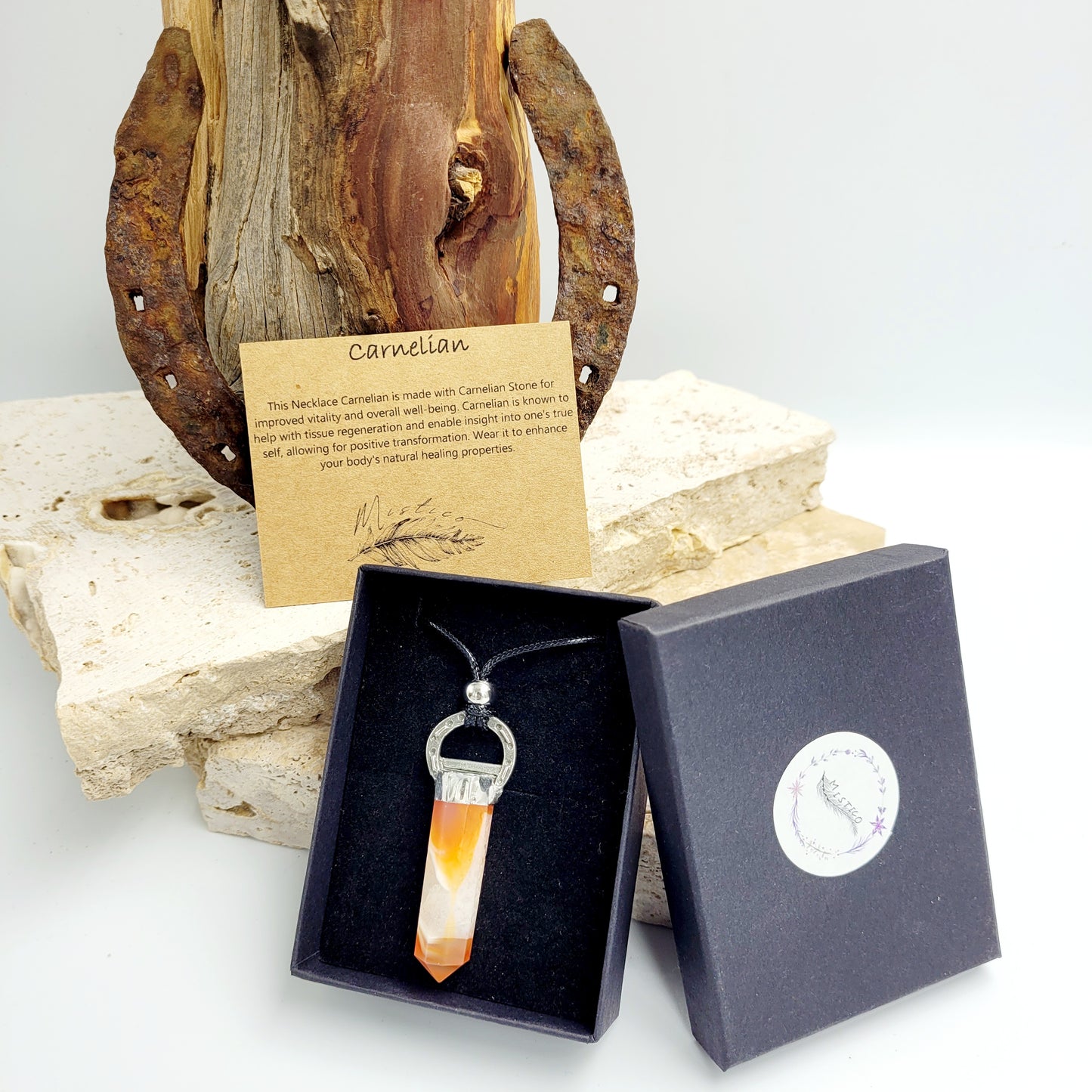 Carnelian Crystal Point Horseshoe Necklace