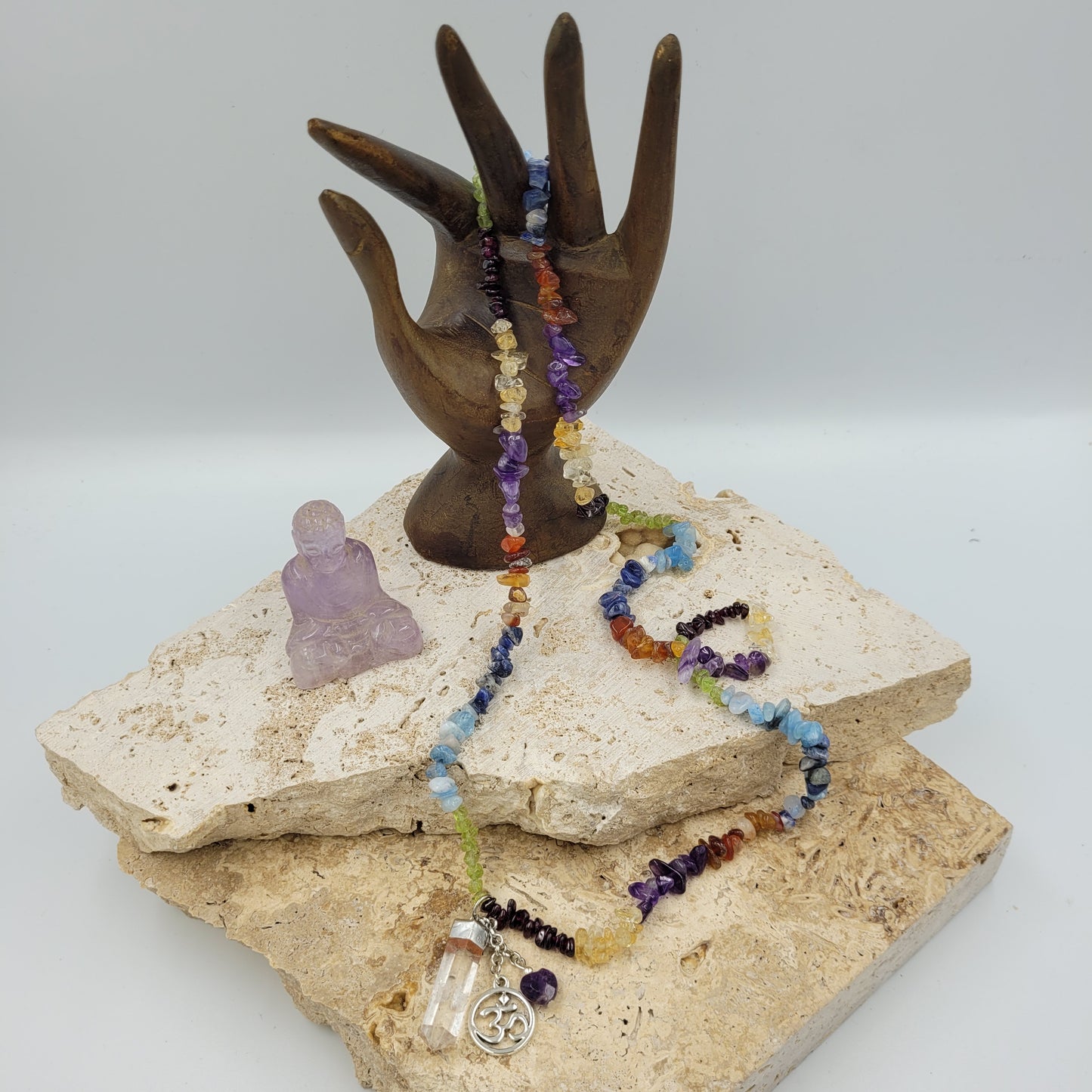 Chakra Balance Necklace with Clear Quartz - Om