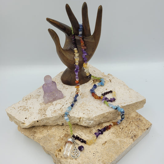 Chakra Balance Necklace with Clear Quartz - Om