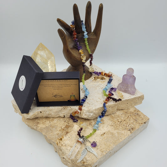 Chakra Balance Necklace with Clear Quartz - Wings