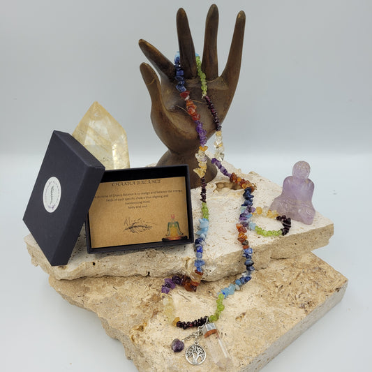 Chakra Balance Necklace with Clear Quartz - Tree of life
