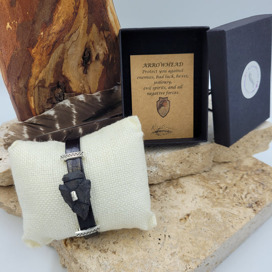 Black Jasper Leather Arrowhead Bracelet