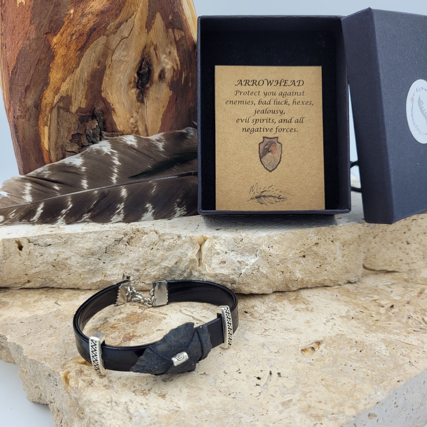 Black Jasper Leather Arrowhead Bracelet