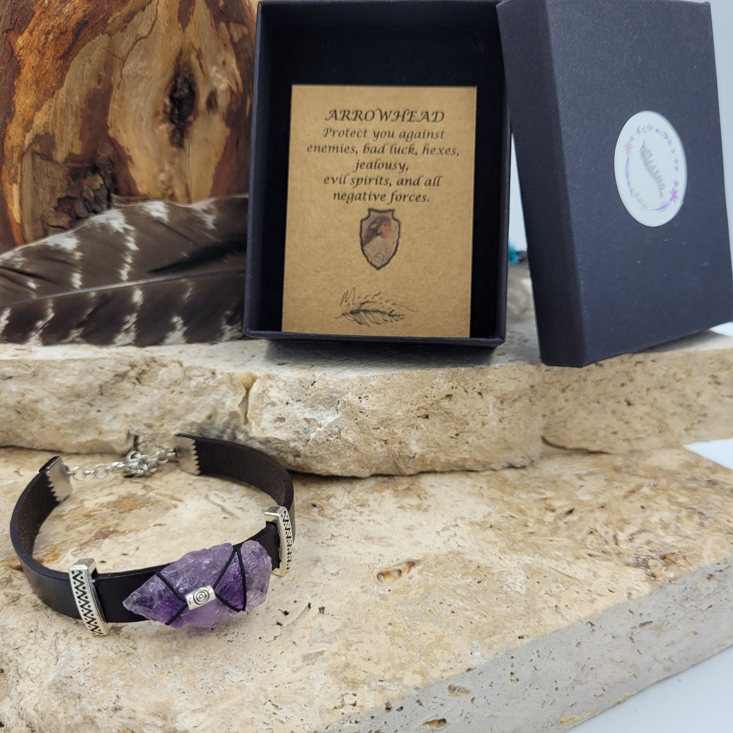 Amethyst Leather Arrowhead Bracelet