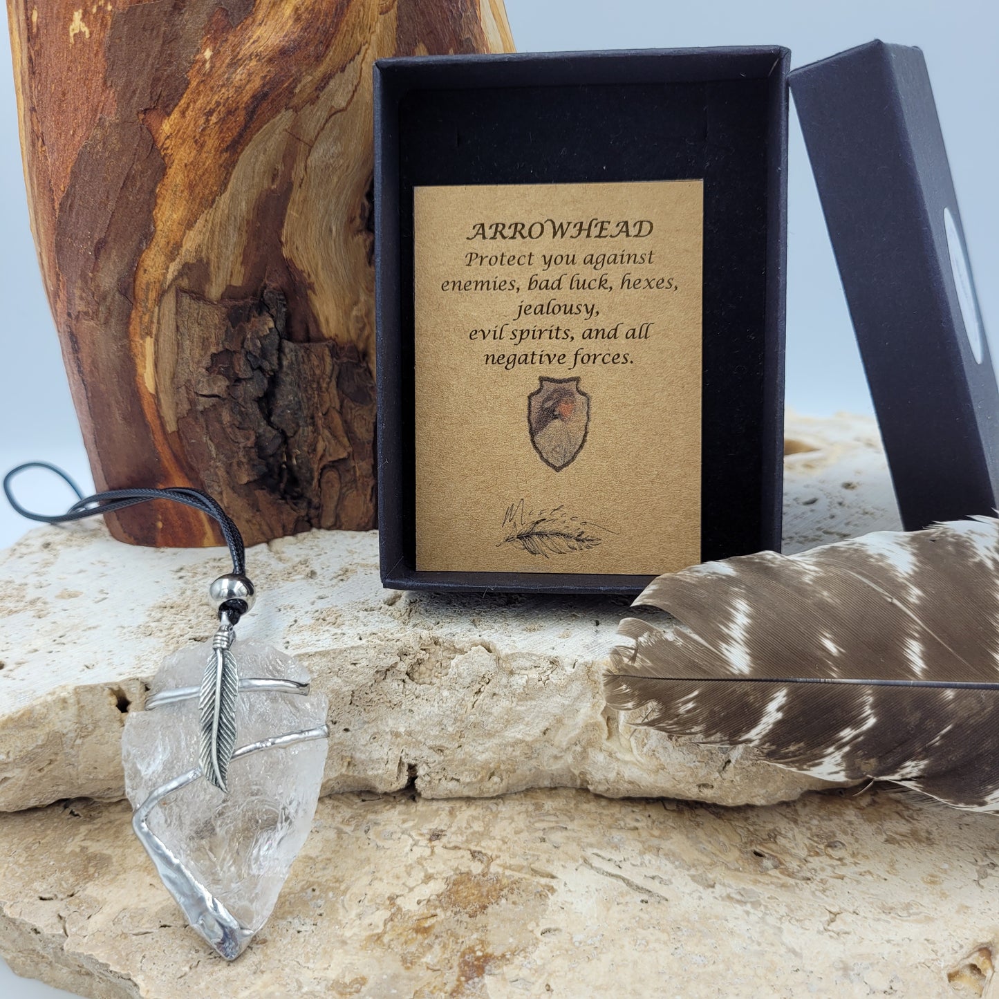 Clear Quartz Pewter Arrowhead Necklace