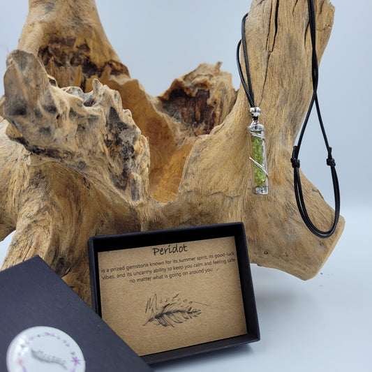 Peridot Crystal Filled Tube Necklace