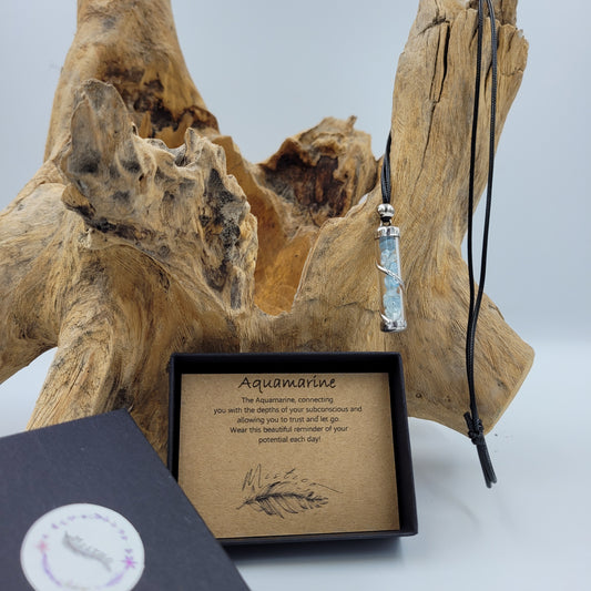 Aquamarine Crystal Filled Tube Necklace