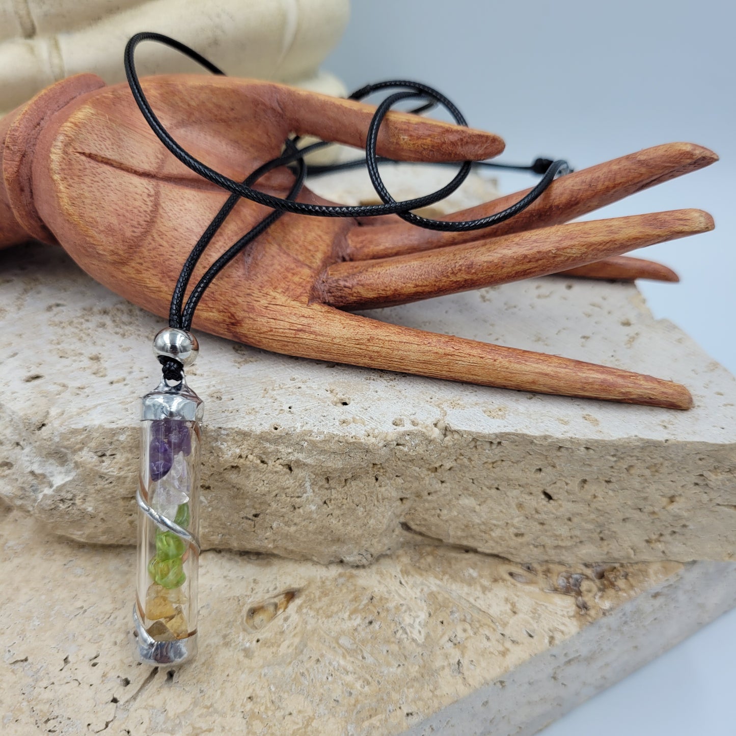 Prosperity Crystal Filled Tube Necklace