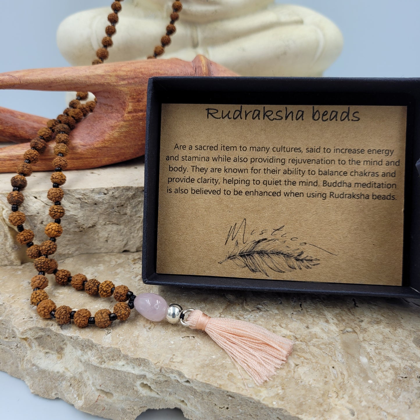 Rudraksha Beads / Rose Quartz Necklace