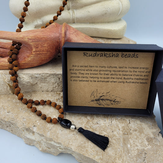 Rudraksha Beads/ Obsidian Necklace