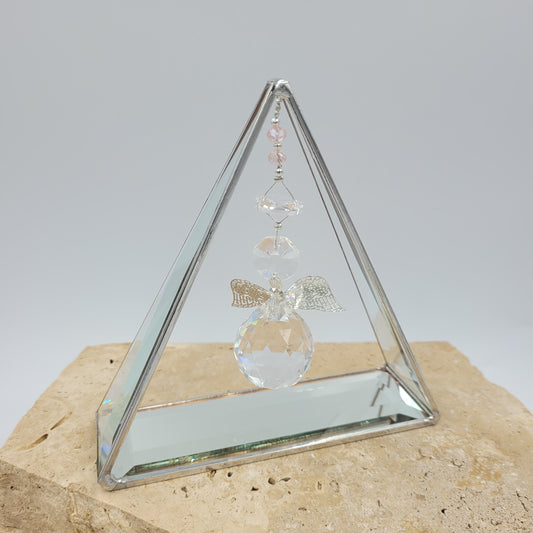 Angel Triangle Bevel Glass -Pink Crystal
