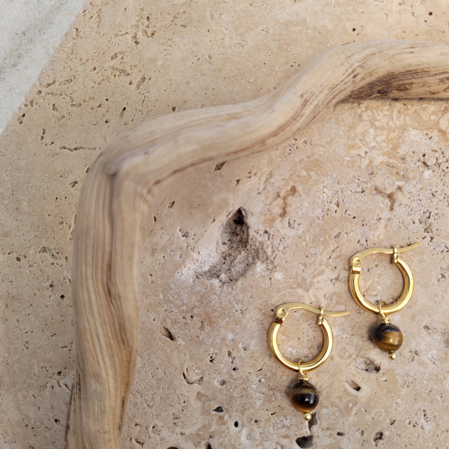 Tiger eye Stone 18K Gold Plated Earring