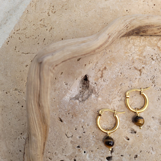 Tiger eye  Stone 18K Gold Plated Earring