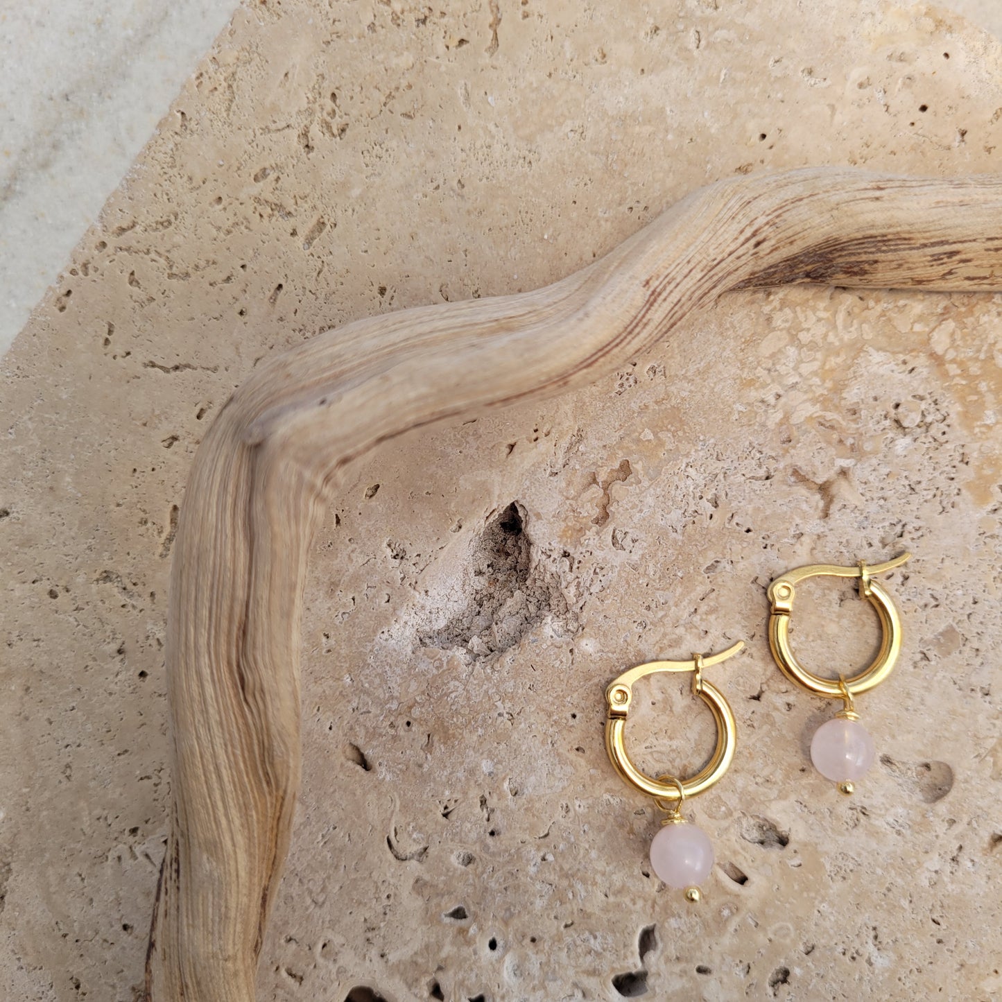 Rose Quartz Stone 18K Gold Plated Earring