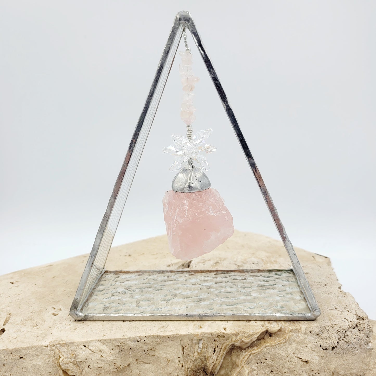 Rose Quartz Stained Glass Triangle