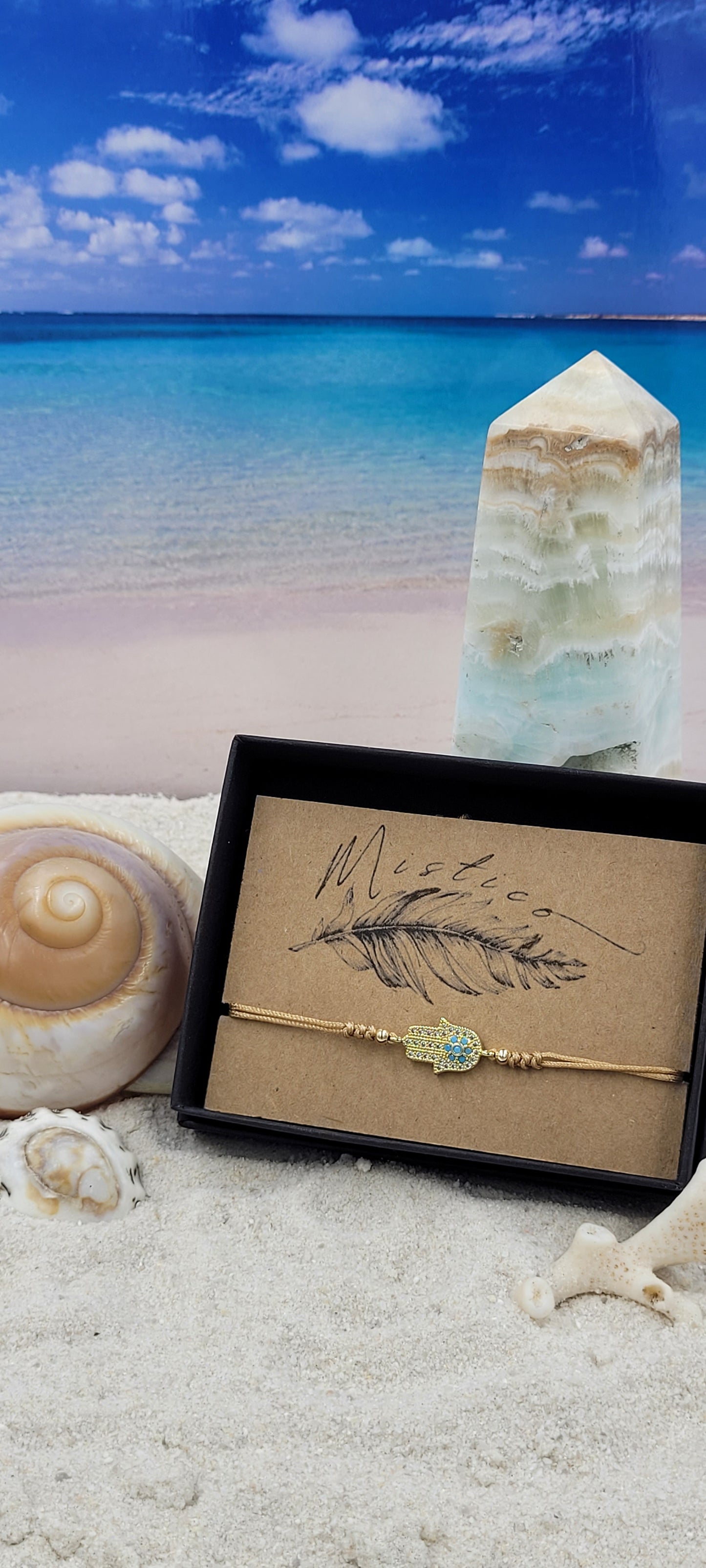 Hamsa Zircon Beige String Bracelet