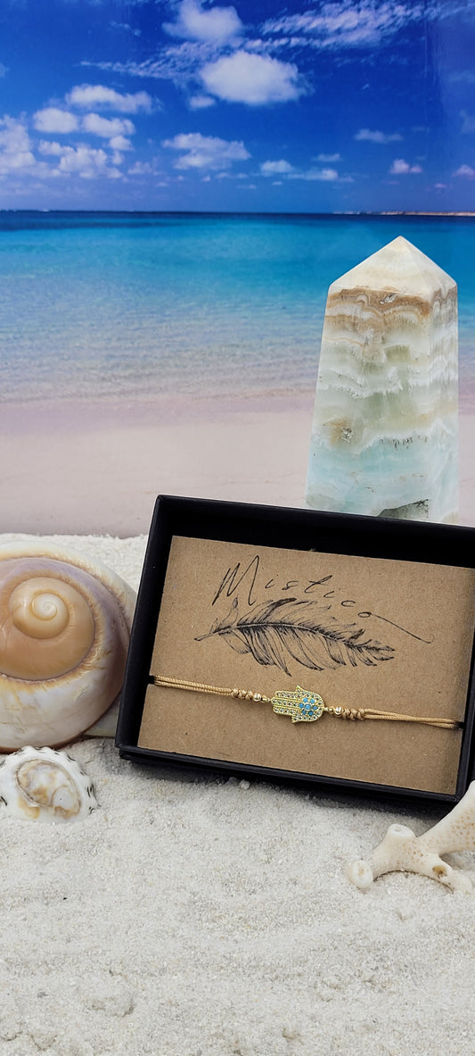 Hamsa Zircon Beige String Bracelet
