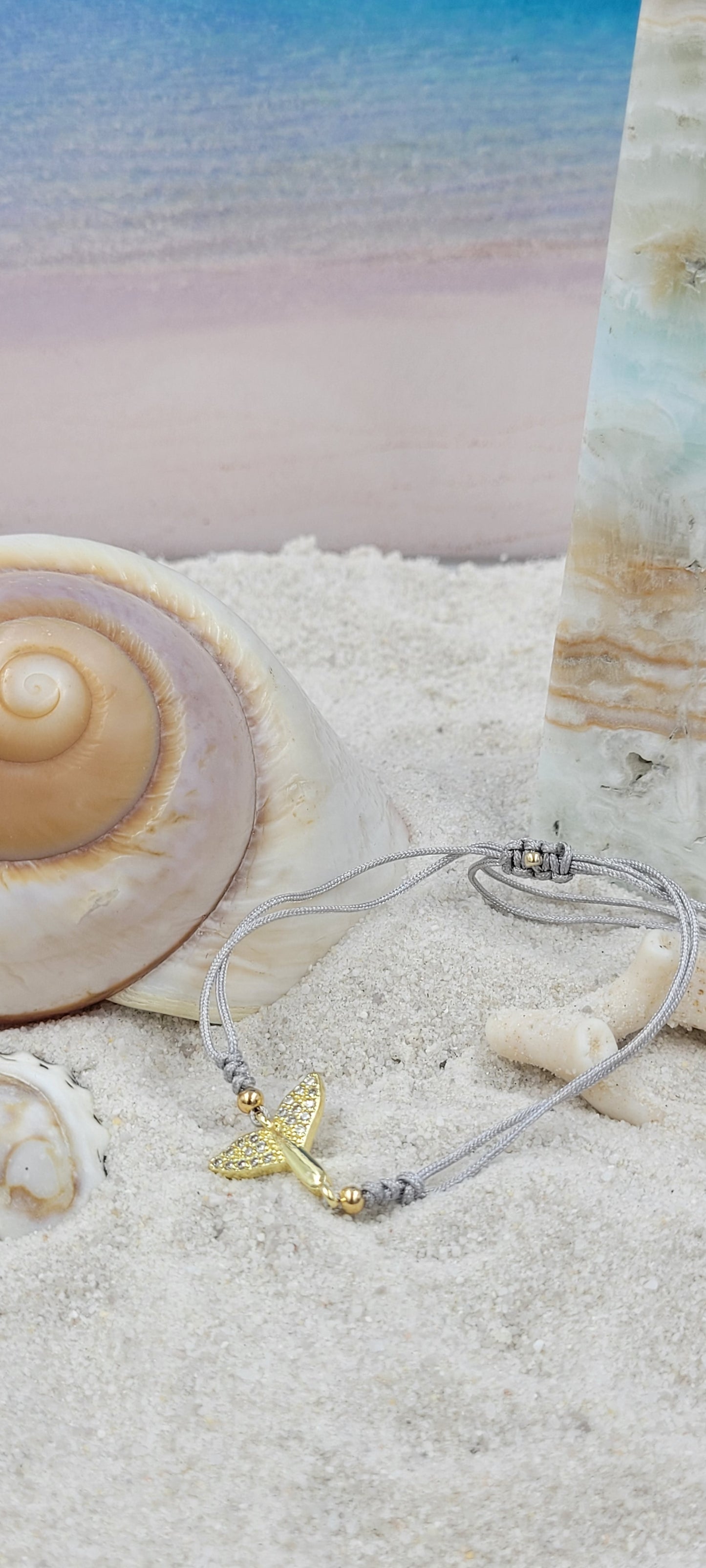 Dolphin Tail Zircon Grey String Bracelet