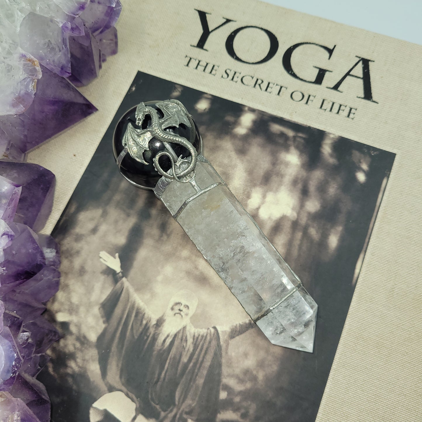 Exclusive Wand- Dragon ( Obsidian/Clear Quartz)