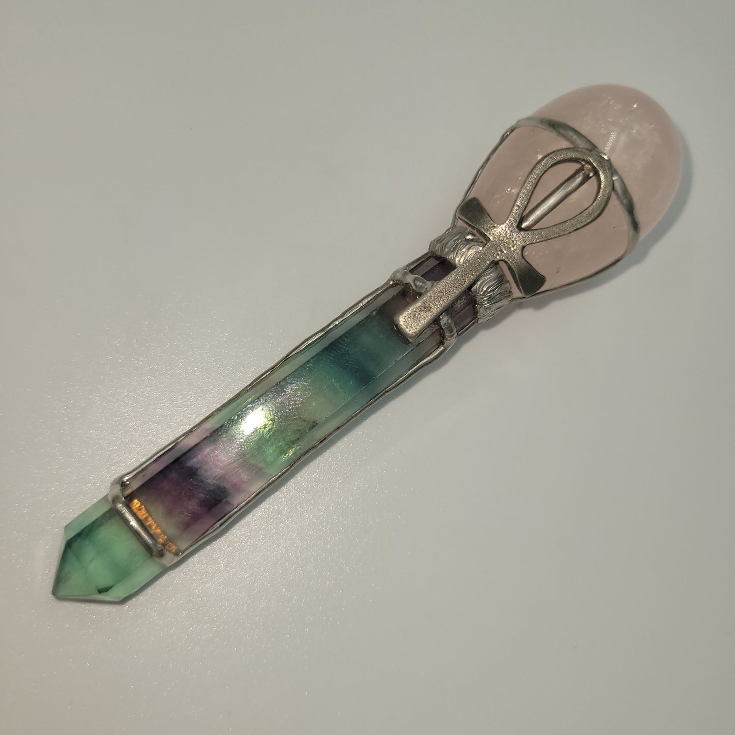 Exclusive Wand - Ankh ( Rose Quartz/ Flourite)