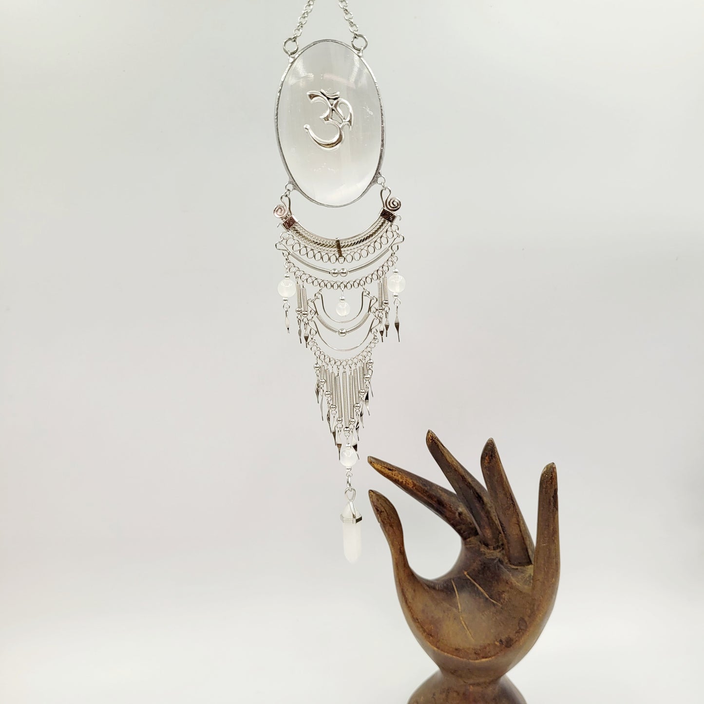 Selenite Hanging Oval / Om