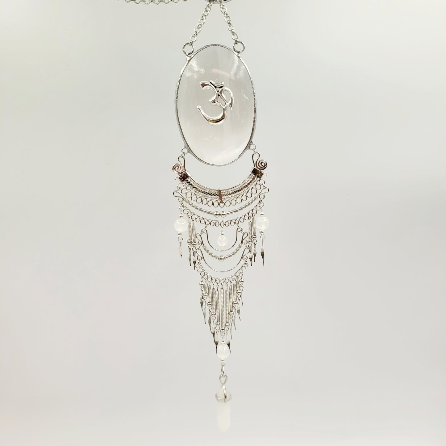 Selenite Hanging Oval / Om