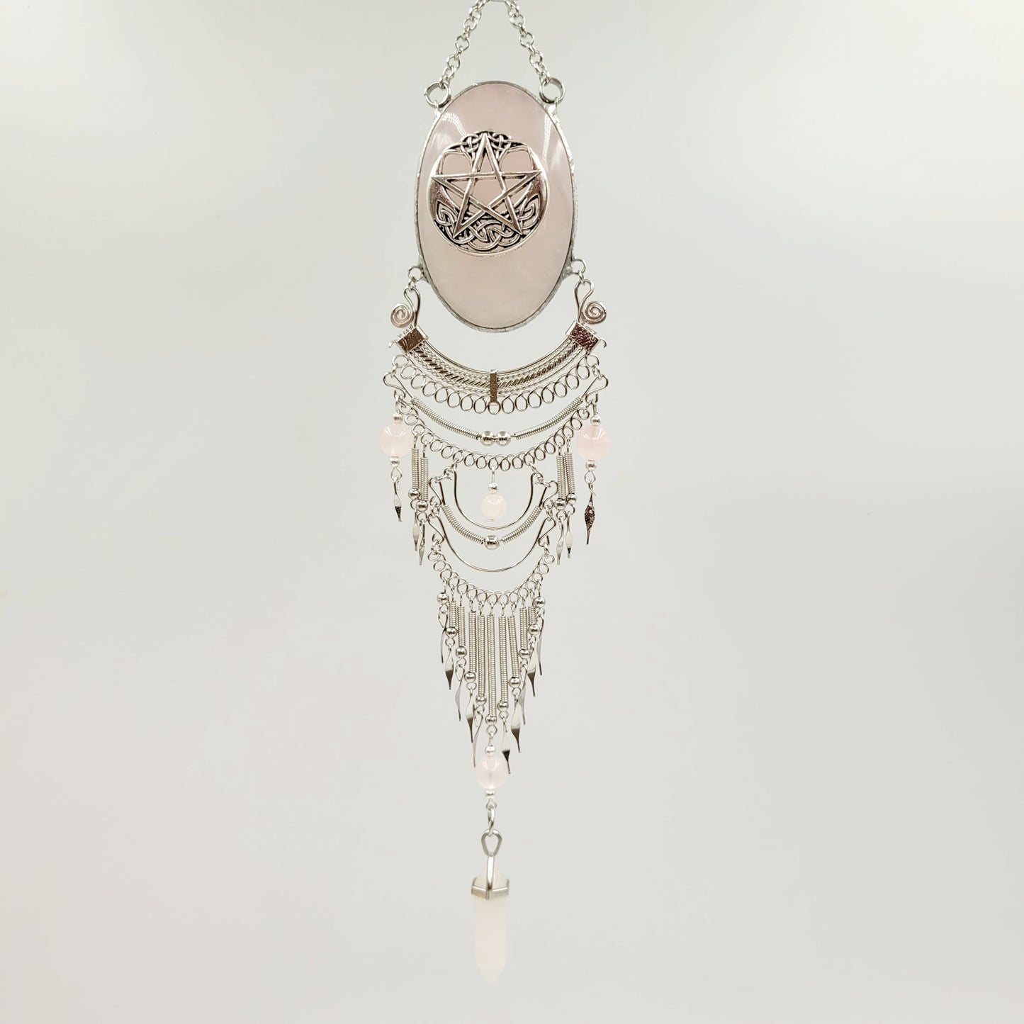 Rose Quartz Hanging Oval/ Pentagram