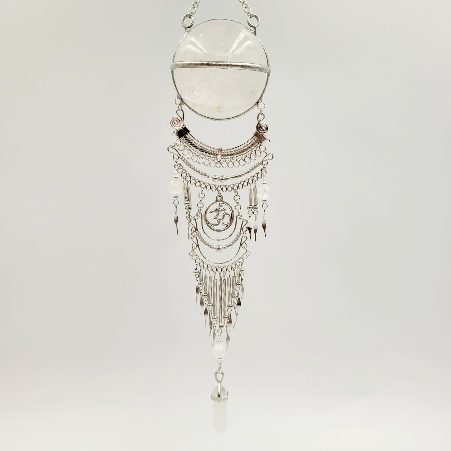 Clear Quartz Hanging Sphere /Om