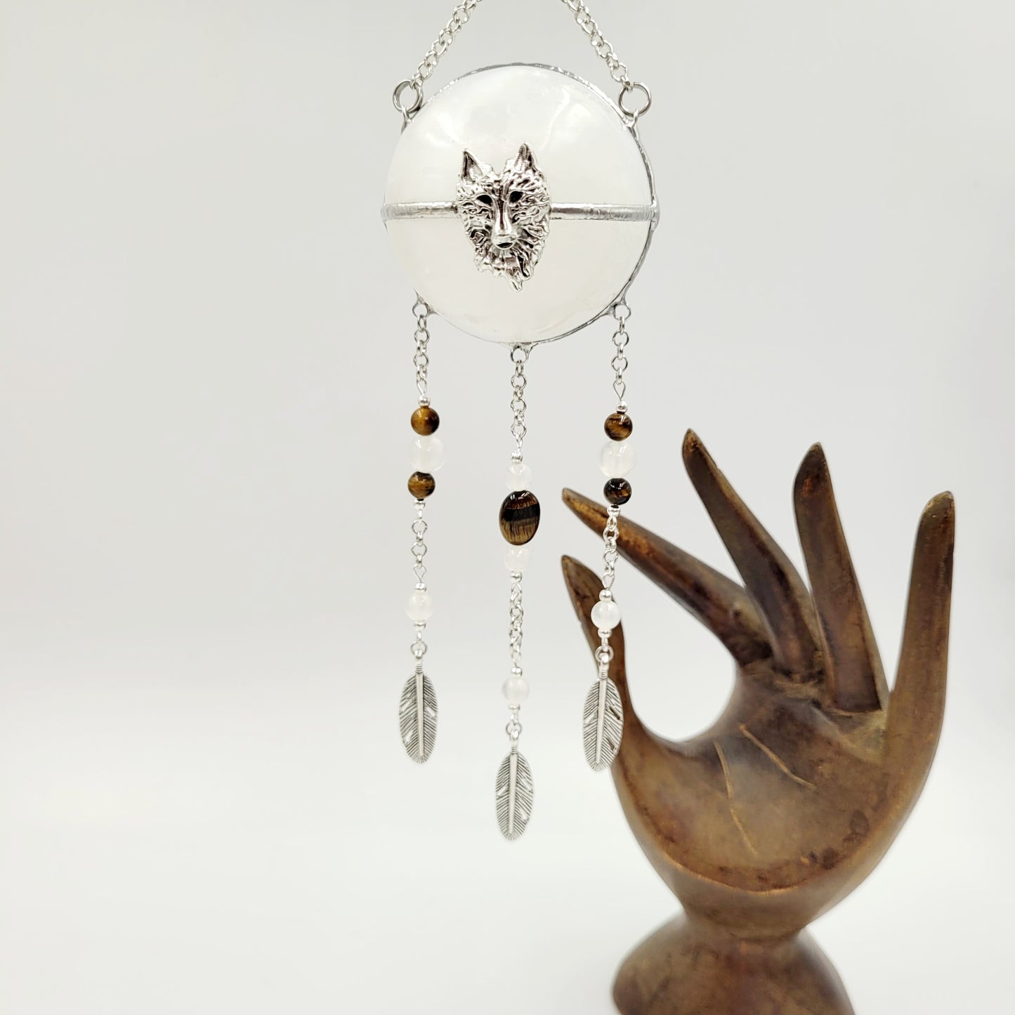 Selenite Hanging Sphere /Wolf