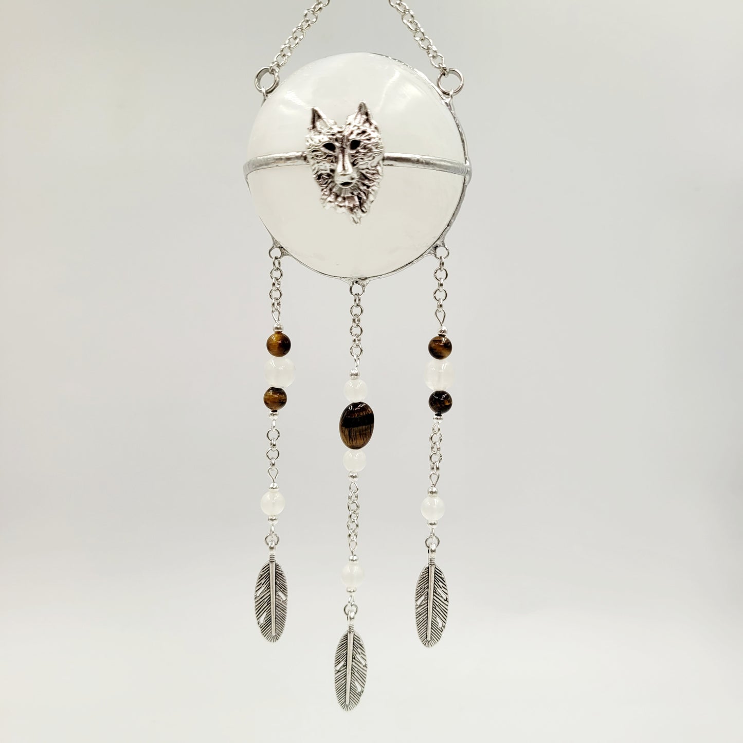 Selenite Hanging Sphere /Wolf