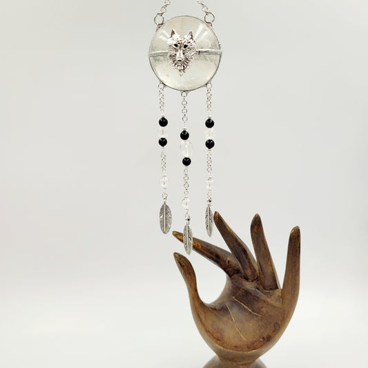Clear Quartz Hanging Sphere / Wolf