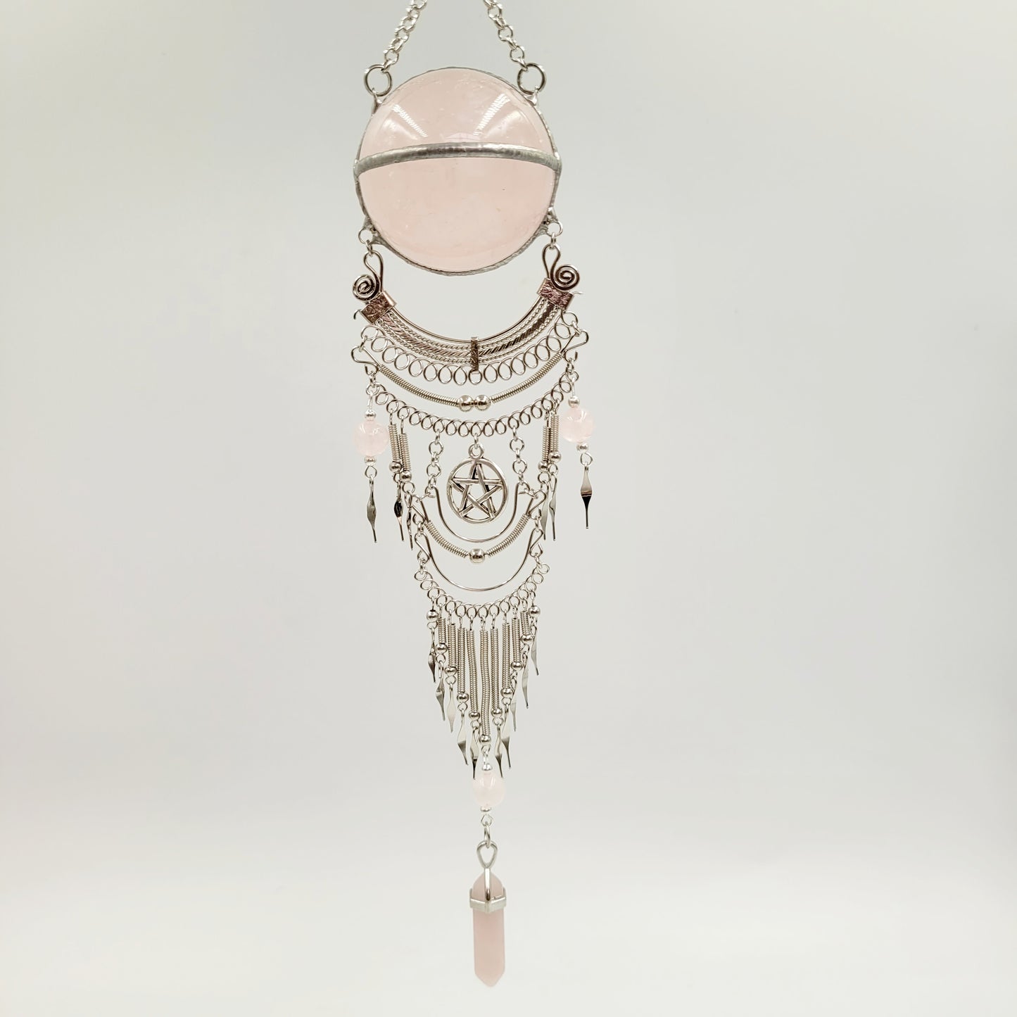 Rose Quartz Hanging Sphere / Pentagram