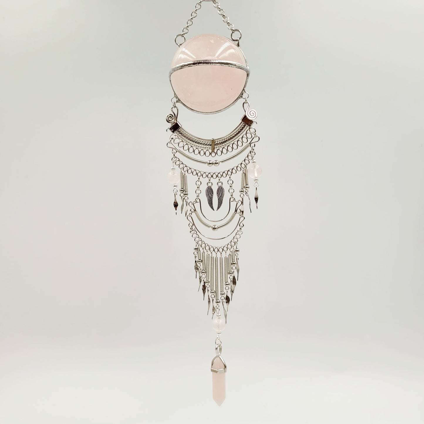 Rose Quartz Hanging Sphere /Angel