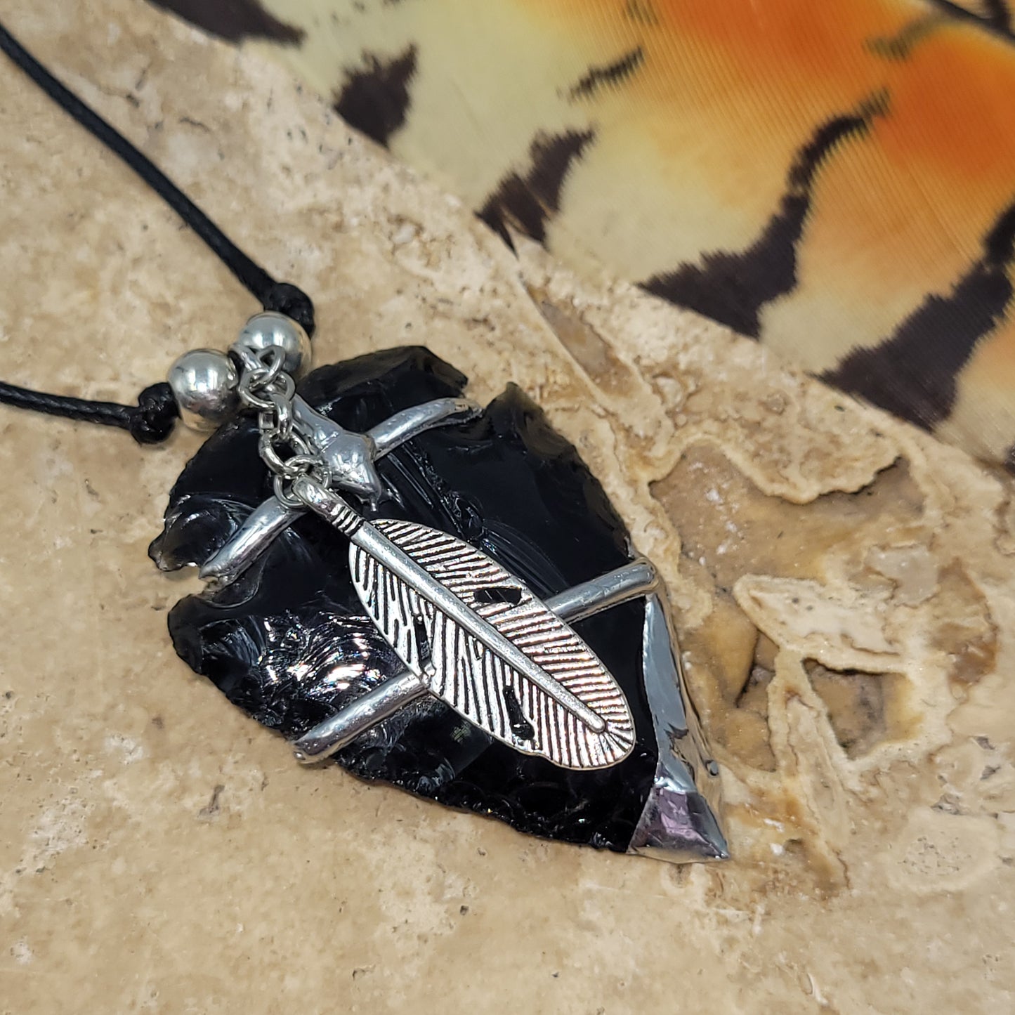 Obsidian Pewter Arrowhead Necklace