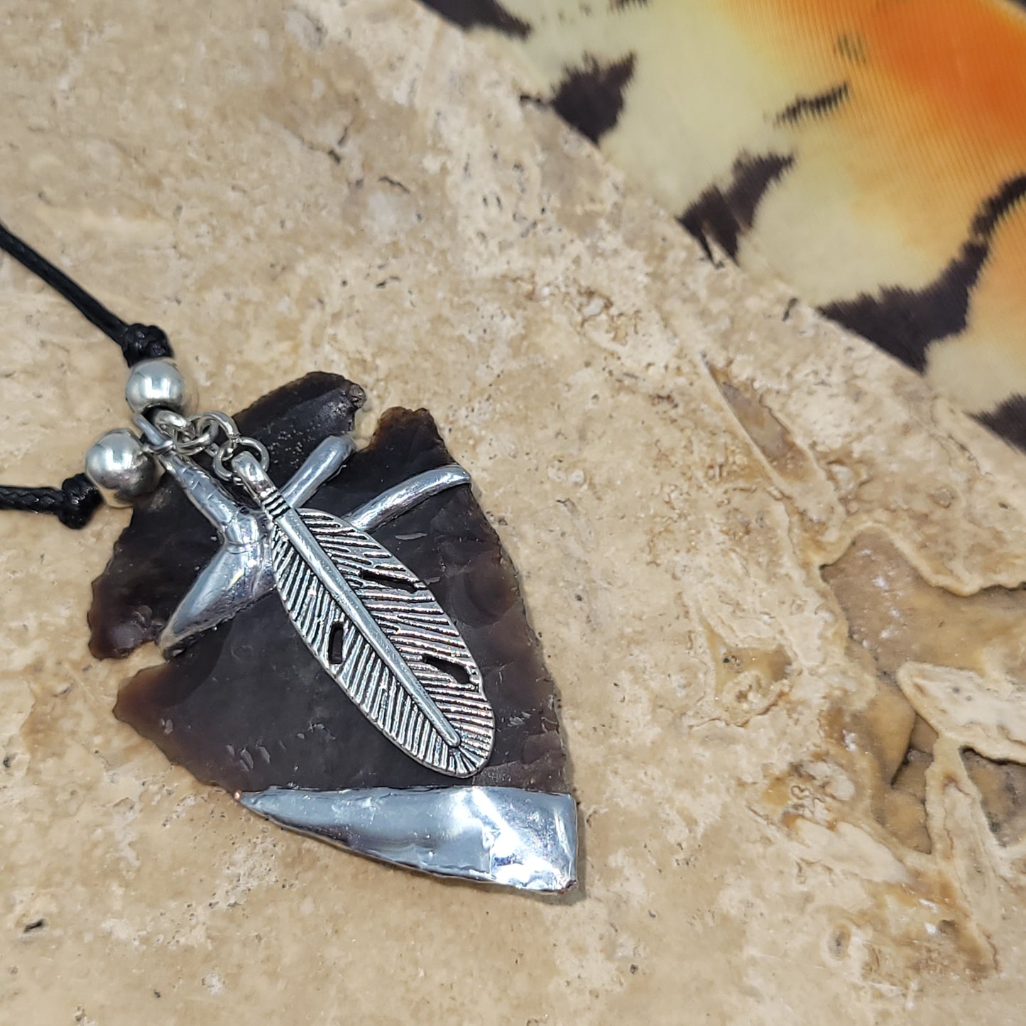 Black Jasper Pewter Arrowhead Necklace