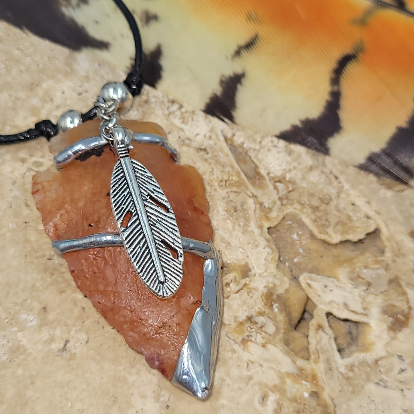 Carnelian Pewter Arrowhead Necklace