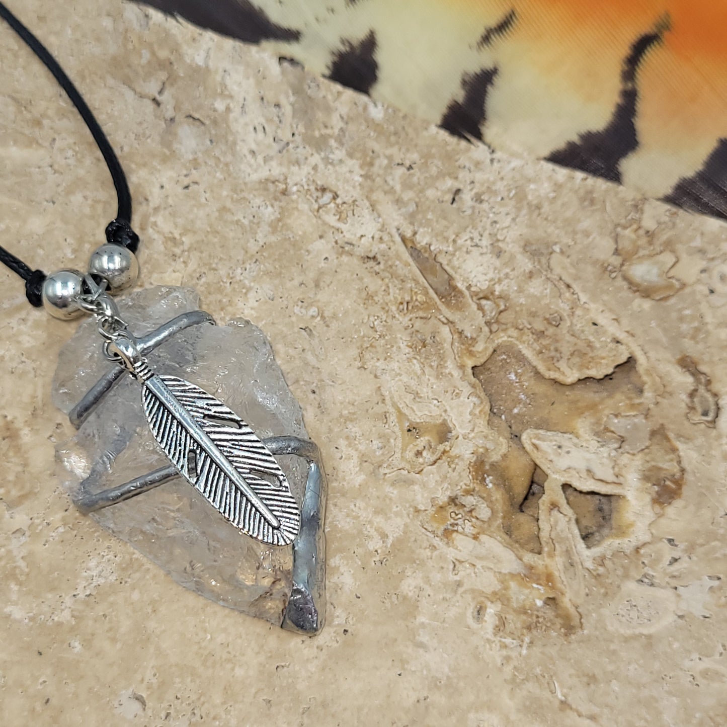 Clear Quartz Pewter Arrowhead Necklace