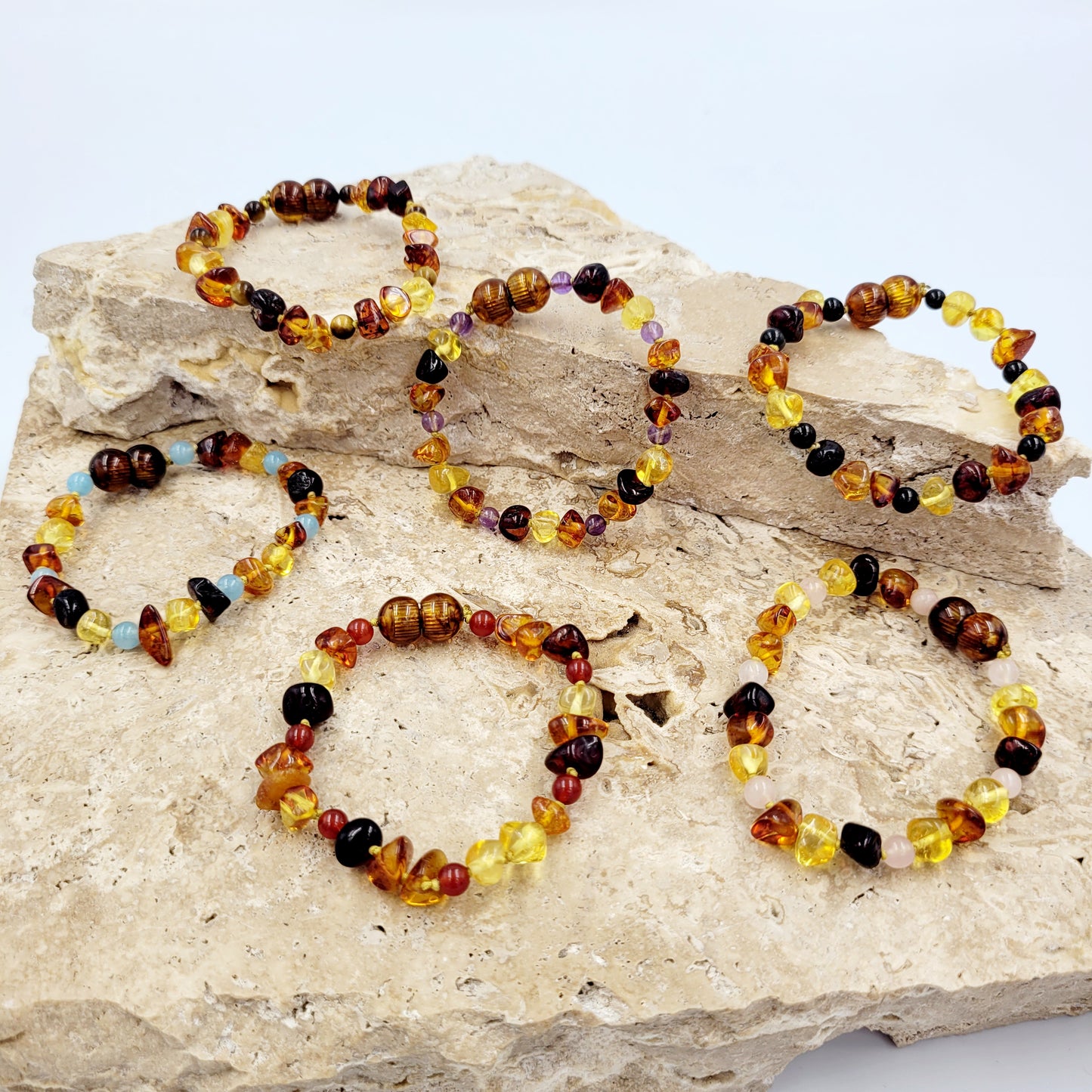 Amber Kids Bracelets/ Anklets (with Aquamarine stone)