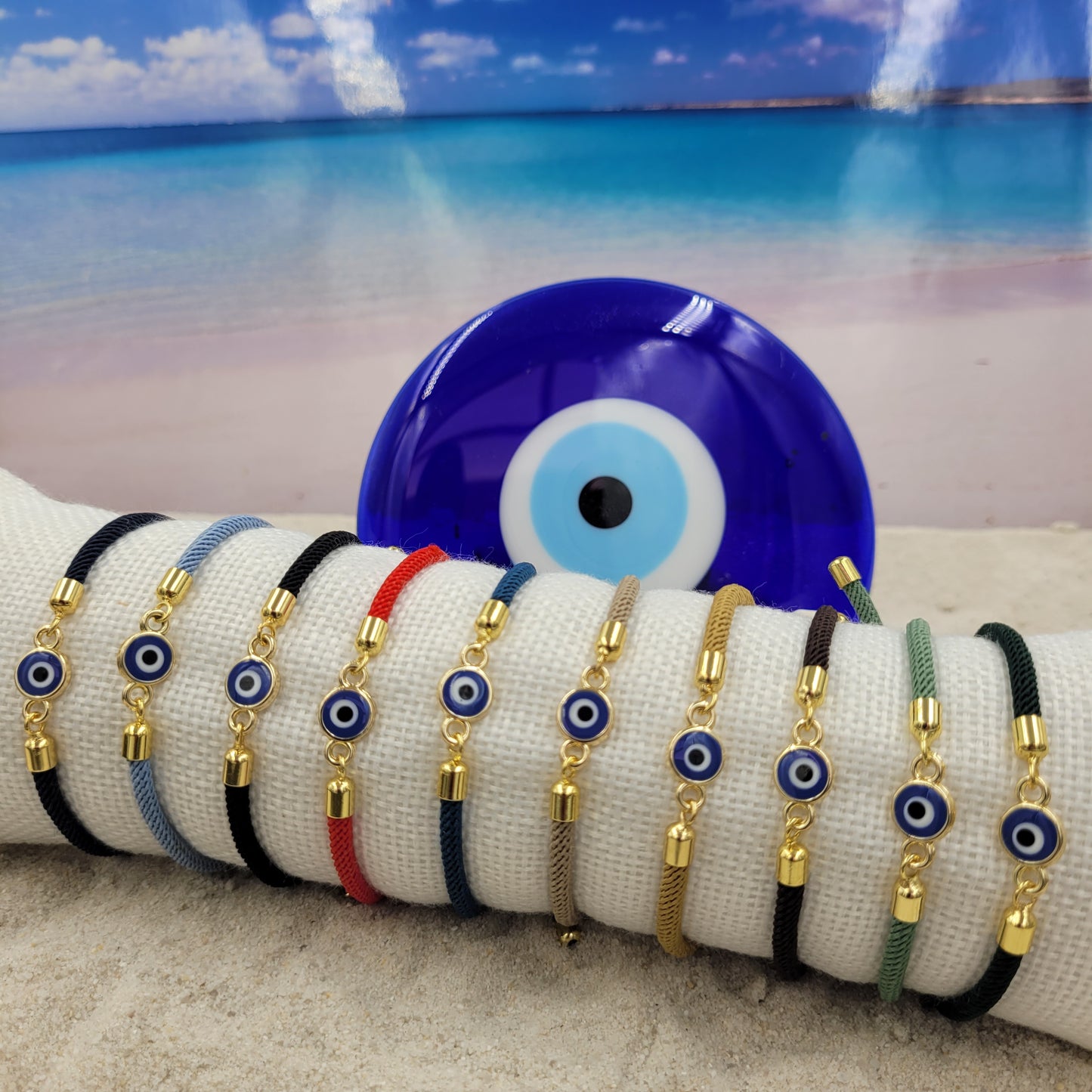Evil Eye Dark Blue Slider Cord Bracelet